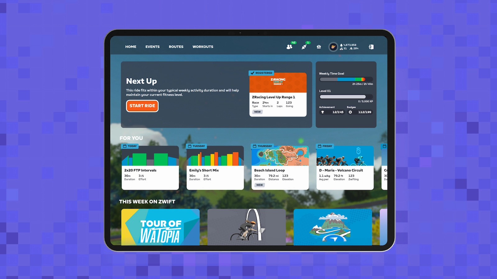 nouvelle page d'accueil zwift